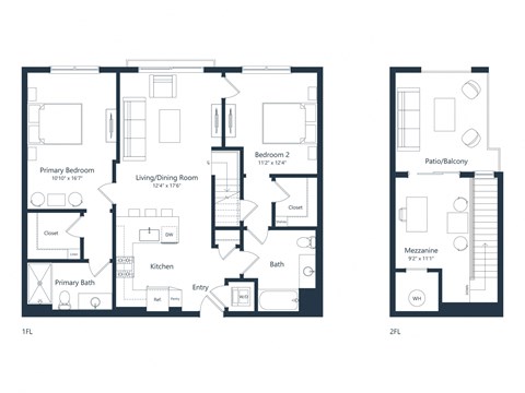 Floor plan for 2 beds, 2 baths, 1320 sqft
